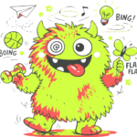 Wie Körper und ADHS zusammenarbeiten ein lustiges monster, das viele Dinge in der Hand jongliert - symbolisiert Überforderung